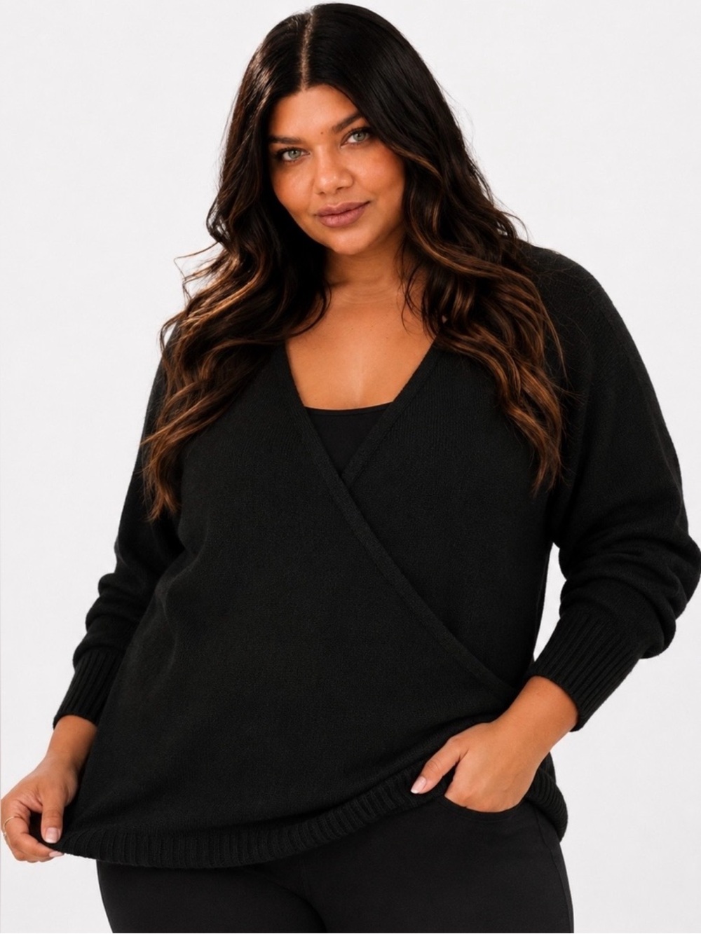 torrid Black Wrap-Front Knit Sweater